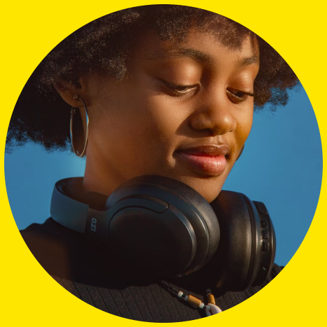 Fan wearing headphones